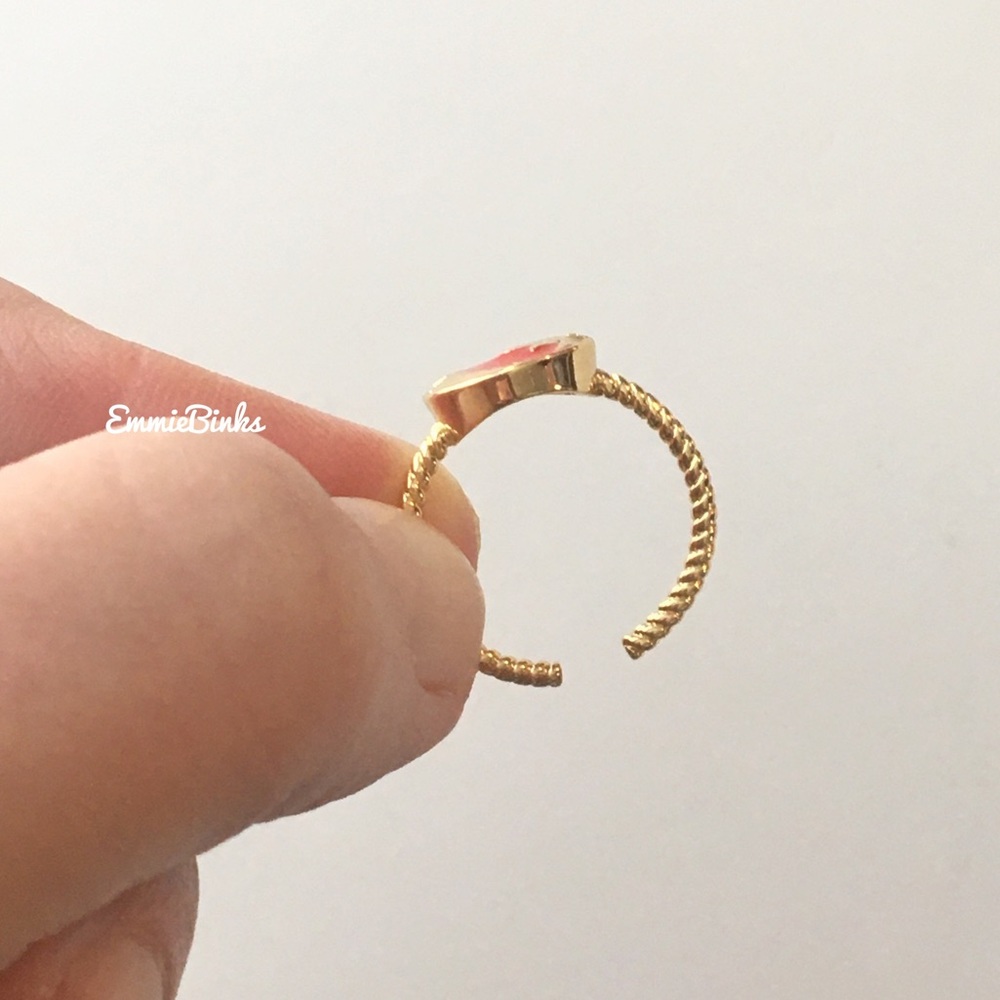 New Gold Dipped Red Enamel Sun & Moon Textured Cuff Ring / Red & Gold Boho Vibes - Picture 9 of 15